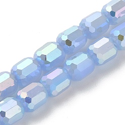 Cornflower Blue Imitation Jade Glass Beads Strands, Faceted, Column, Cornflower Blue, 6x7~7.5mm, Hole: 1mm, about 72~73pcs/strand, 21.06~21.14''(53.5~53.7cm)