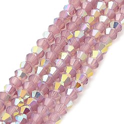 Pale Violet Red Baking Painted Glass Beads Strands, Imitation Opalite, Faceted, AB Color Plated, Bicone, Pale Violet Red, 4.5x4mm, Hole: 0.8mm, about 88~89pcs/strand, 13.11''(33.3cm)