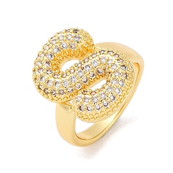 Letter S Кольца-манжеты для пальцев с покрытием из латуни с микропаве из прозрачного кубического циркония для женщин, долговечный, реальный 18 k позолоченный, Письмо ~ Z, Письмо с, 18.5x12.5 мм, внутренний диаметр: 17.5 мм