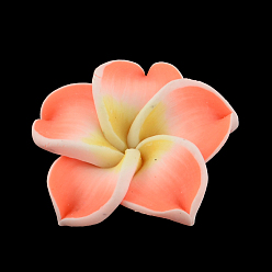 Coral Handmade Polymer Clay 3D Flower Plumeria Beads, Coral, 30x11mm, Hole: 2mm
