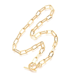 Golden Unisex Vacuum Plating 304 Stainless Steel Paperclip Chain Necklaces, with Toggle Clasps, Golden, 17.71 inch(45cm)