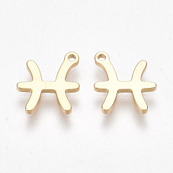 Pisces Ion Plating(IP) 304 Stainless Steel Charms, Constellation, Golden, Pisces, 9.5x8.5x1mm, Hole: 0.8mm