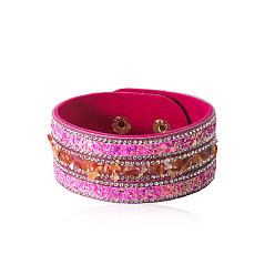 rose red Colorful Crystal Stone Bracelet - European and American Irregular Jewelry, Gemstone Leather Bracelet, Couple