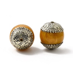 Antique Silver Brass Beeswax Beads, with Synthetic Turquoise, Column, Antique Silver, 50~51.5x44~45x44~45mm, Hole: 3mm