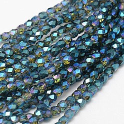 Medium Turquoise Electroplate Glass Beads Strands, Half Rainbow Plated, Faceted, Cube, Medium Turquoise, 4x4x4mm, Hole: 1mm, about 100pcs/strand, 15.7 inch