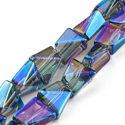 Dodger Blue Full Rainbow Plated Electroplate Transparent Glass Beads Strands, Faceted Polygon, Dodger Blue, 8x7x5mm, Hole: 1mm, about 80pcs/strand, 25.04 inch(63.6cm)