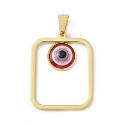 FireBrick Vacuum Plating 304 Stainless Steel Resin Pendants, Golden, Rectangle Charms with Evil Eye, FireBrick, 37.5x28x4.5mm, Hole: 9x4.5mm
