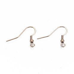Rose Gold 304 Stainless Steel French Earring Hooks, Flat Earring Hooks, Ear Wire, with Horizontal Loop, Cadmium Free & Nickel Free & Lead Free, Rose Gold, 18~20x21mm, Hole: 2.5mm, Pin: 0.7mm