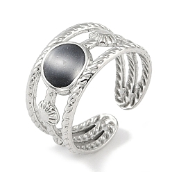 Нержавеющая Сталь Цвет 304 эмалированные плоские круглые манжетные кольца из нержавеющей стали, широкие открытые кольца для женщин, цвет нержавеющей стали, 10.5 мм