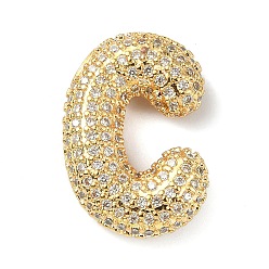 Letter C Rack Plating Brass Micro Pave Cubic Zirconia Pendants, Real 18K Gold Plated, Lead Free & Cadmium Free, Letter, Letter C, 23x15.5x6.5mm, Hole: 4x2.5mm