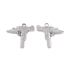 Stainless Steel Color 304 Stainless Steel Pendants, Gun Charm, Stainless Steel Color, 25x25x2.5mm, Hole: 3mm