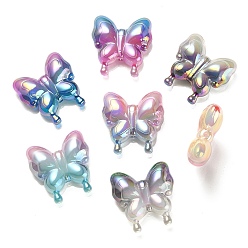 Mixed Color UV Plating Rainbow Iridescent Acrylic Beads, Gradient Beads, Butterfly, Mixed Color, 30x29x10mm, Hole: 2mm