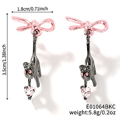 Черный Симпатичные серьги-гвоздики из латуни с бантом в форме кошки, с кубического циркония, чёрные, 35x18 мм