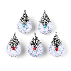 Белый Дым Подвески из смолы в тибетском стиле, со сплавом и эмалью, слеза, античное серебро, серый, 26.5~28x16x13~14 мм, отверстие : 2.5 мм