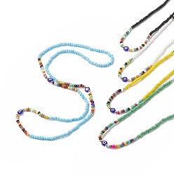 Mixed Color Evil Eye Waist Beads, Lampwork & Glass Seed Beaded Stretch Waist Chains for Women, Mixed Color, 31-1/2 inch(80cm)