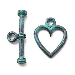 Античный Бронзовый Зеленый Застежка тоггл из сплава, без кадмия, без никеля и без свинца, сердце, античная бронза и зеленая патина, 6.5x18.5x3.5 мм, отверстие : 1.8 мм