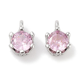 Pink Латунные микро проложить кубического циркония прелести, плоско-круглые, платина, розовые, 8x6x4.8 мм, отверстие : 1.6 мм