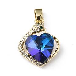 Colorful Real 18K Gold Plated Rack Plating Brass Micro Pave Clear Cubic Zirconia Pendants, with Glass, Long-Lasting Plated, Cadmium Free & Lead Free, Heart Charm, Colorful, 21.5x17x8mm, Hole: 5x3.2mm