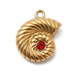 Светло-сиамский 304 подвески из нержавеющей стали с микропаве из стразов, подвески в форме ракушек, ионное покрытие (ip), реальный 18 k позолоченный, Light Siam, 17x13.5x5 мм, отверстие : 1.4 мм