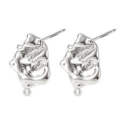 Platinum SHEGRACE Brass Stud Earring Findings, Nuggest, with Loop, Cadmium Free & Lead Free & Nickel Free, Long-Lasting Plated, Platinum, 16x13mm, Hole: 1.3mm, Pin: 11x0.7mm