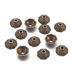 Antique Bronze Tibetan Style Bead Caps, Zinc Alloy Bead Caps, Lead Free & Nickel Free & Cadmium Free, Antique Bronze Color, 9x4mm, Hole: 1mm