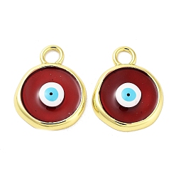 Темно-Красный Подвески из латуни с эмалью в стойку, долговечный, реальный 18 k позолоченный, без кадмия и без свинца, плоский круглый с оберегом от сглаза, темно-красный, 28x22x4 мм, отверстие : 4.7 мм