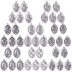 Antique Silver SUNNYCLUE Tibetan Style Alloy Pendants, Oval with Saint, Antique Silver, 74x72x17mm, 40pcs/box