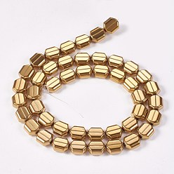 Golden Plated Electroplate Non-magnetic Synthetic Hematite Beads Strands, Hexagon, Golden Plated, 9x8x4mm, Hole: 0.8mm, about 45pcs/strand, 15.55 inch(39.5cm)