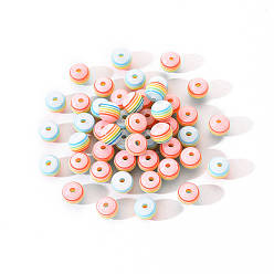 Colorful 50Pcs Transparent Stripe Resin Beads, Round, Colorful, 1/4 inch(8mm), Hole: 2mm, 50pcs/Bag