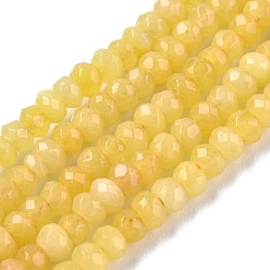Gold Dyed Natural Malaysia Jade Rondelle Beads Strands, Faceted, Gold, 4x2~3mm, Hole: 1mm, about 115pcs/strand, 14 inch