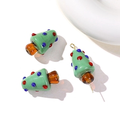 Dark Sea Green Christmas Theme Handmade Lampwork Beads, Christmas Tree, Dark Sea Green, 19x12mm