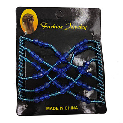 Bleu Fabricant de pain de cheveux en acier, peigne double élastique, avec verre acrylique et perles, bleu, 75x85mm