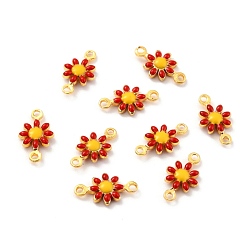 Темно-Красный Соединители латунные эмалевые звенья, золотые, без кадмия и без свинца, подсолнечник, темно-красный, 13x7x2.5 мм, отверстие : 1.2 мм