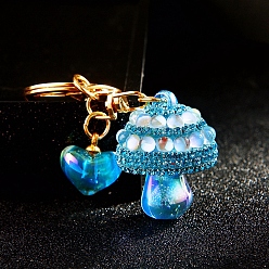 Светло-Голубой Украшенный бриллиантами лунный камень маленький гриб автомобиль цинковый сплав брелок металлический милый женский кулон на сумку брелок кольцо креативный маленький подарок, Небесно-голубой, 9x3 см