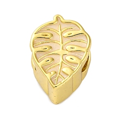 Бланшированный Миндаль Латунь эмаль европейские шарики, бусины с большим отверстием, без кадмия и без свинца, долговечный, реальный 18 k позолоченный, лист, бланшированный миндаль, 13x9.5x8 мм, отверстие : 5 мм