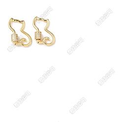 Cat Shape 5шт. латунные микро-паве прозрачные кубические цирконии винтовые карабины-замки-брелки, реальный 18 k позолоченный, форма кошки, 25.5x17x2 мм