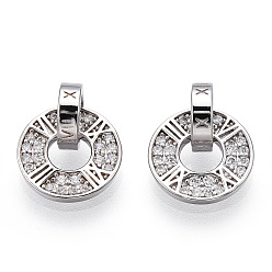 Real Platinum Plated Rhodium Plated 925 Sterling Silver Micro Pave Cubic Zirconia Charms, Donut, Nickel Free, with S925 Stamp, Real Platinum Plated, 13x10.5x6.5mm, Hole: 4.5mm