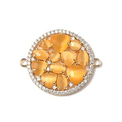 Сэнди Коричневый Латунные микро-паве прозрачные кубические цирконии и стеклянные плоские круглые подвески-соединители, реальный 18 k позолоченный, стойки покрытие, долговечный, без кадмия и без свинца, песчаный коричневый, 34x28x4 мм, отверстие : 2 мм