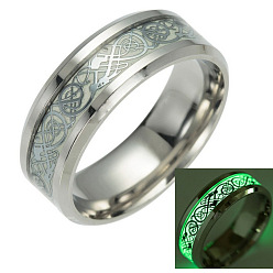 Stainless Steel Color Luminous Glow in the Dark Dragon Stainless Steel Finger Ring, Stainless Steel Color, US Size 6(16.5mm)