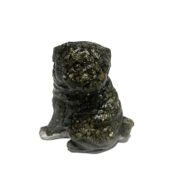 Pyrite Resin Dog Figurines, with Natural Pyrite Chips inside Statues for Home Office Decorations, 50x35x55mm