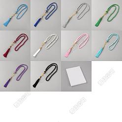 (52) Непрозрачная лаванда 10 шт. 10 Цвета круглые стеклянные бусины с имитацией жемчуга, подвесные украшения с кисточками из полиэстерового шелка, разноцветные, 420x13.5x13.5 мм, 1 шт / цвет