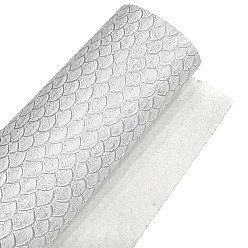 White Embossed Fish Scales Pattern Imitation Leather Fabric, for DIY Leather Crafts, Bags Making Accessories, White, 30x135cm