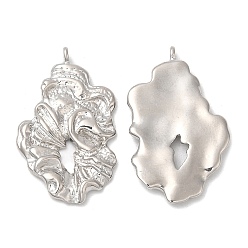 Real Platinum Plated Brass Pendants, Nickel Free, Flower Charm, Real Platinum Plated, 26.5x15.5x2.5mm, Hole: 1mm
