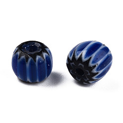 Dark Blue Handmade Lampwork Beads Strands, Column, Dark Blue, 5.5~7.5x4.5~6mm, Hole: 1.4mm, about 70~72pcs/strand, 15.75 inch~15.94 inch(40~40.5cm)