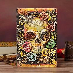 Multi-color 3D Embossed PU Leather Notebook, A5 Halloween Skull Pattern Journal, for School Office Supplies, Multi-color, 215x145mm