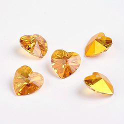 Gold Faceted K9 Glass Charms, Imitation Austrian Crystal, Heart, Gold, 12x12x6mm, Hole: 1.5mm