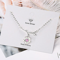 Silver Powder Diamond Flower Necklace Sweet Lock Chain Diamond Inlaid Neck Chain Female Jewelry Necklace