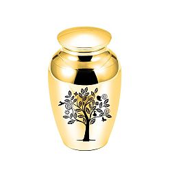 Golden Aluminium Alloy Cremation Urn, For Commemorate Kinsfolk Cremains Container, Jar with Tree of Life Pattern, Golden, 45x65mm