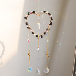 Обсидиан Подвеска-ловец солнца из обсидианового хрусталя, создатель радуги, украшение сада и дома своими руками, сердце, 500 мм