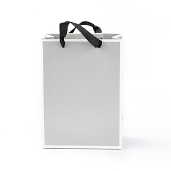 Silver Rectangle Paper Bags, with Handles, for Gift Bags and Shopping Bags, Silver, 22x16x0.6cm